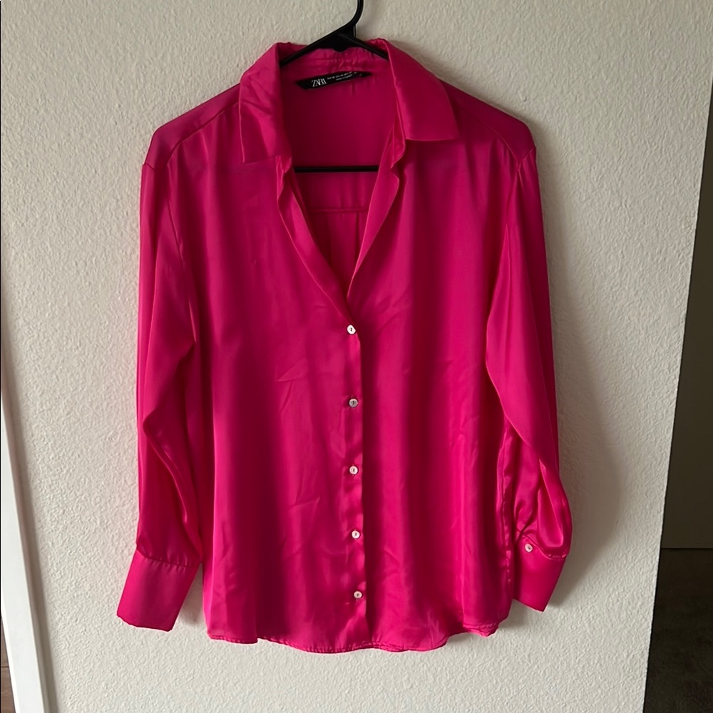 Zara pink satin button-up